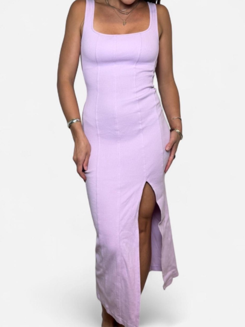I*space pink cotton vivienne ribbed midi sleeveless tank dress shelf bra XS